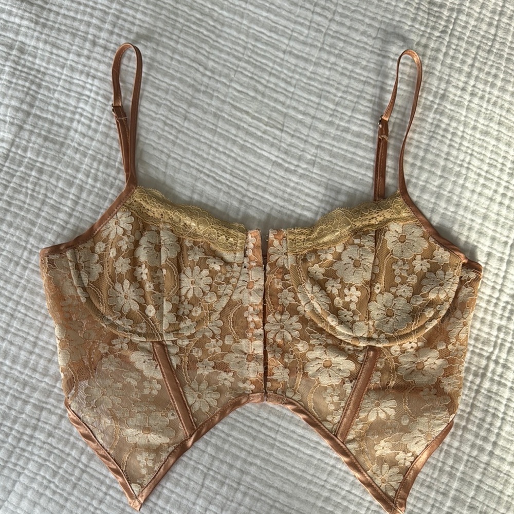 Le Lis Tan and Cream Bustier Top with Structured Cups